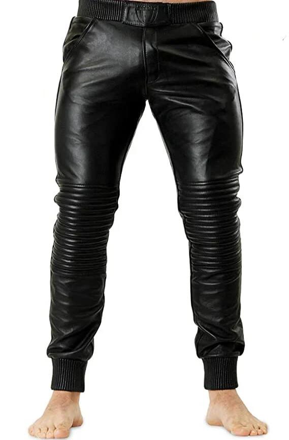 Men’s Quilted Leather Jogger Pants (Biker Café Racer Athletic Fit)