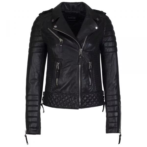 Women's Genuine Black Leather Biker Jacket - Slim Fit Motorcycle Jacket