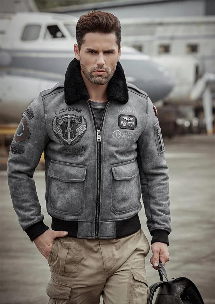 Men’s Heavy Leather Bomber Jacket (Air Force Military Cargo Style)