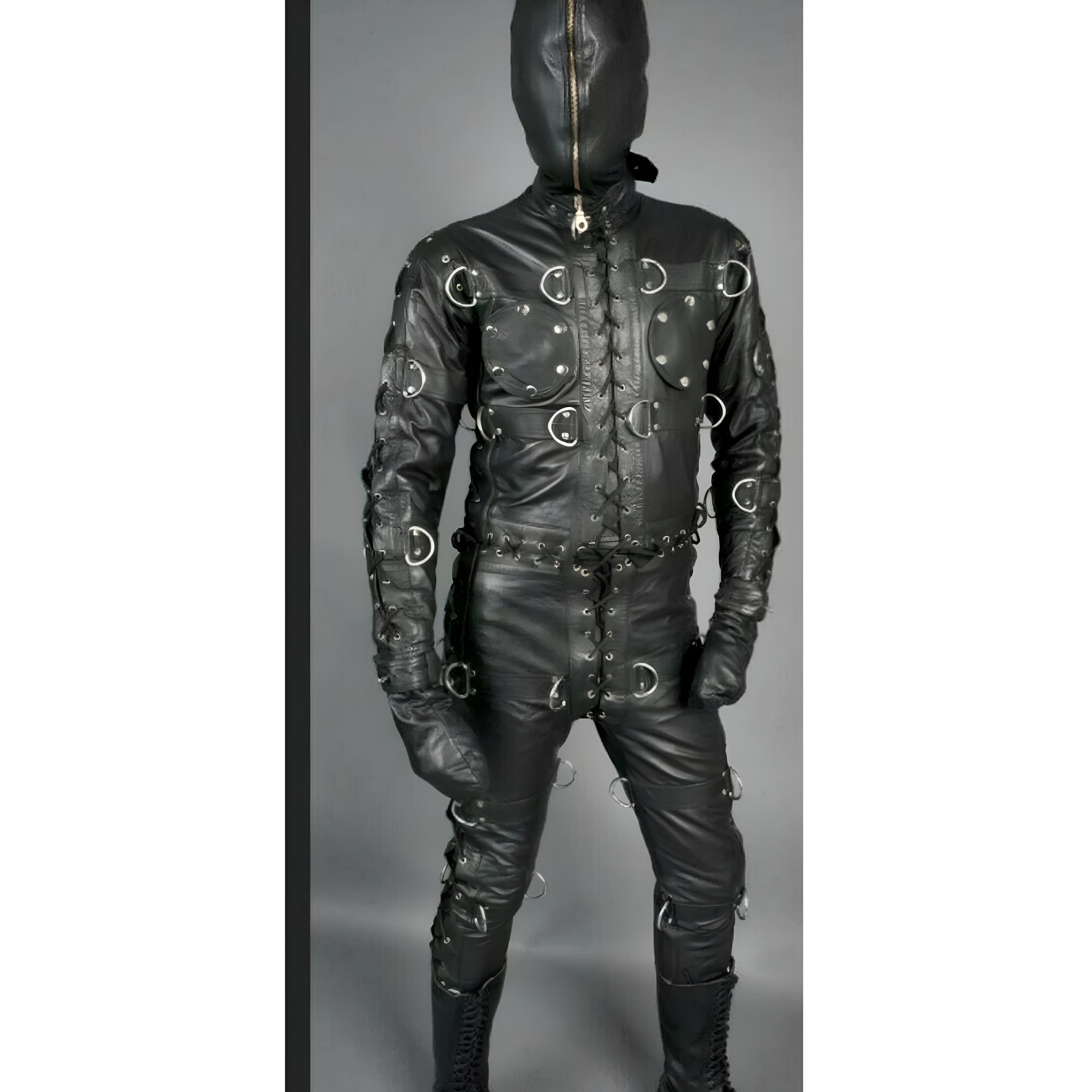 Mens Bondage jumpsuit cell suit Black Cow Leather