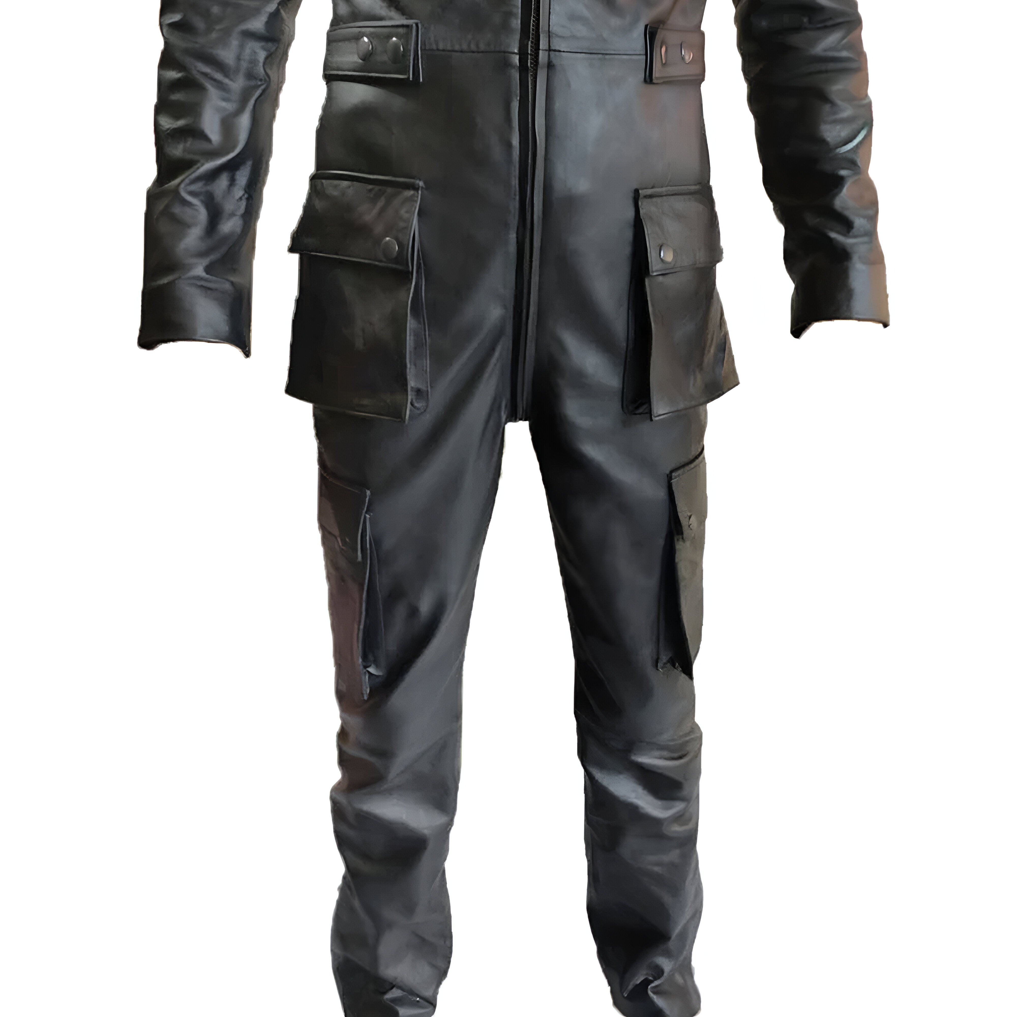 MEN GENUINE LEATHER CATSUIT BLACK BODYSUIT