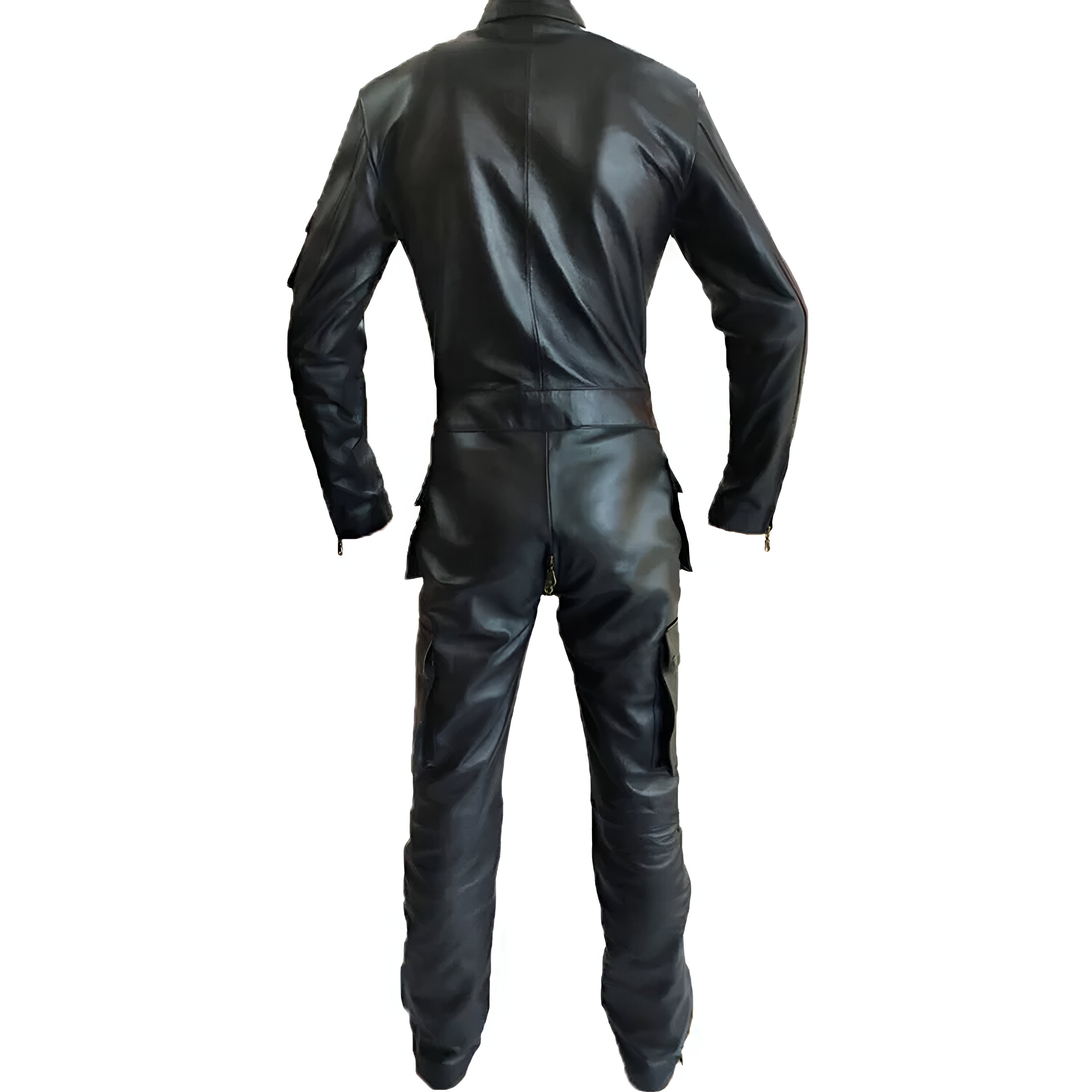 MEN GENUINE LEATHER CATSUIT BLACK BODYSUIT