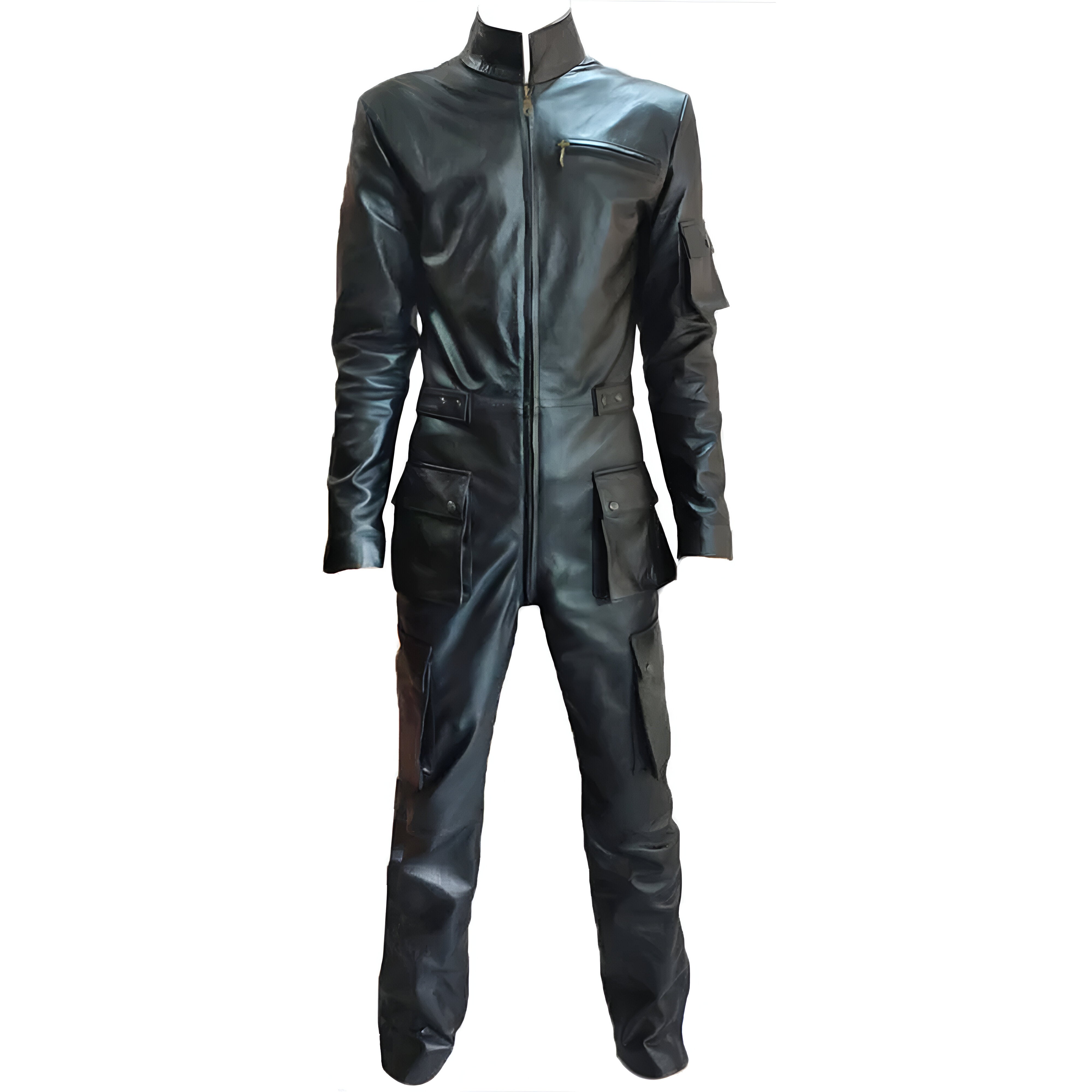 MEN GENUINE LEATHER CATSUIT BLACK BODYSUIT