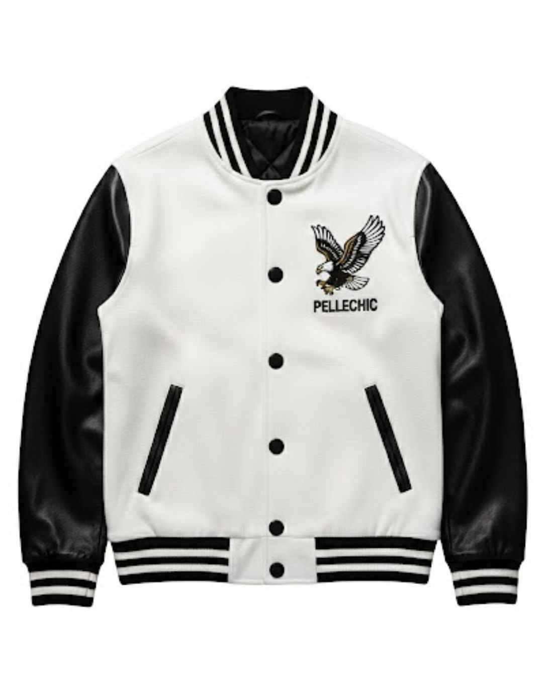 Elite Black & White Varsity Jacket with Eagle Patch