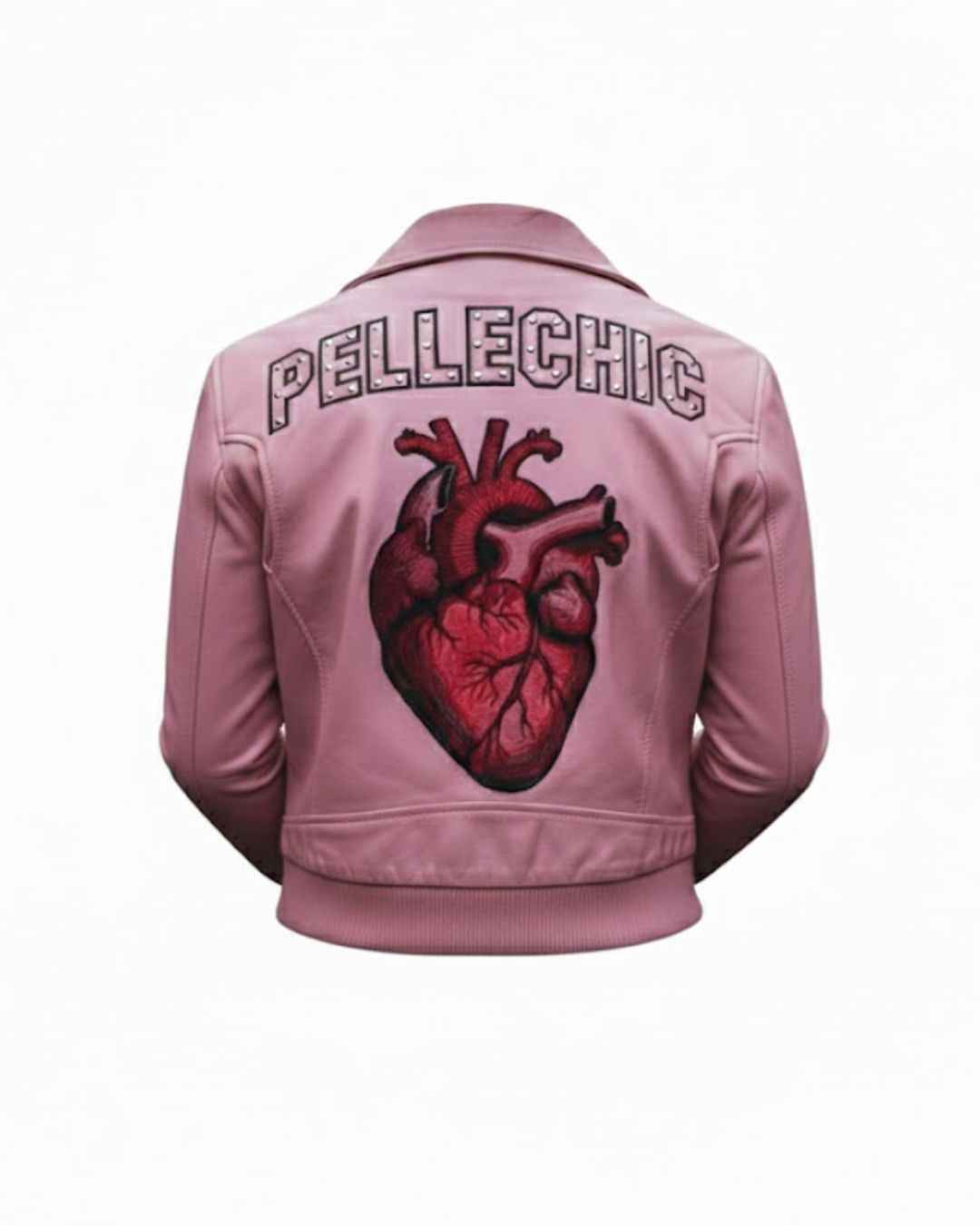 PelleChic™ “Pulse of Passion” Dusty Pink Leather Bomber – Elite Anatomical Heart Art Edition