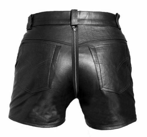 Men's Genuine Leather Chastity shorts with Rear Zip Bondage