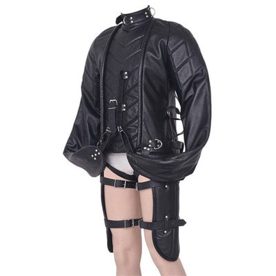 Men’s Premium Leather Asylum Straight Jacket - BDSM Suspension Hell-Suit With Arms Binder