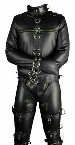 Leather Straight Jacket, Bondage Restraints Suit & Escape Jacket