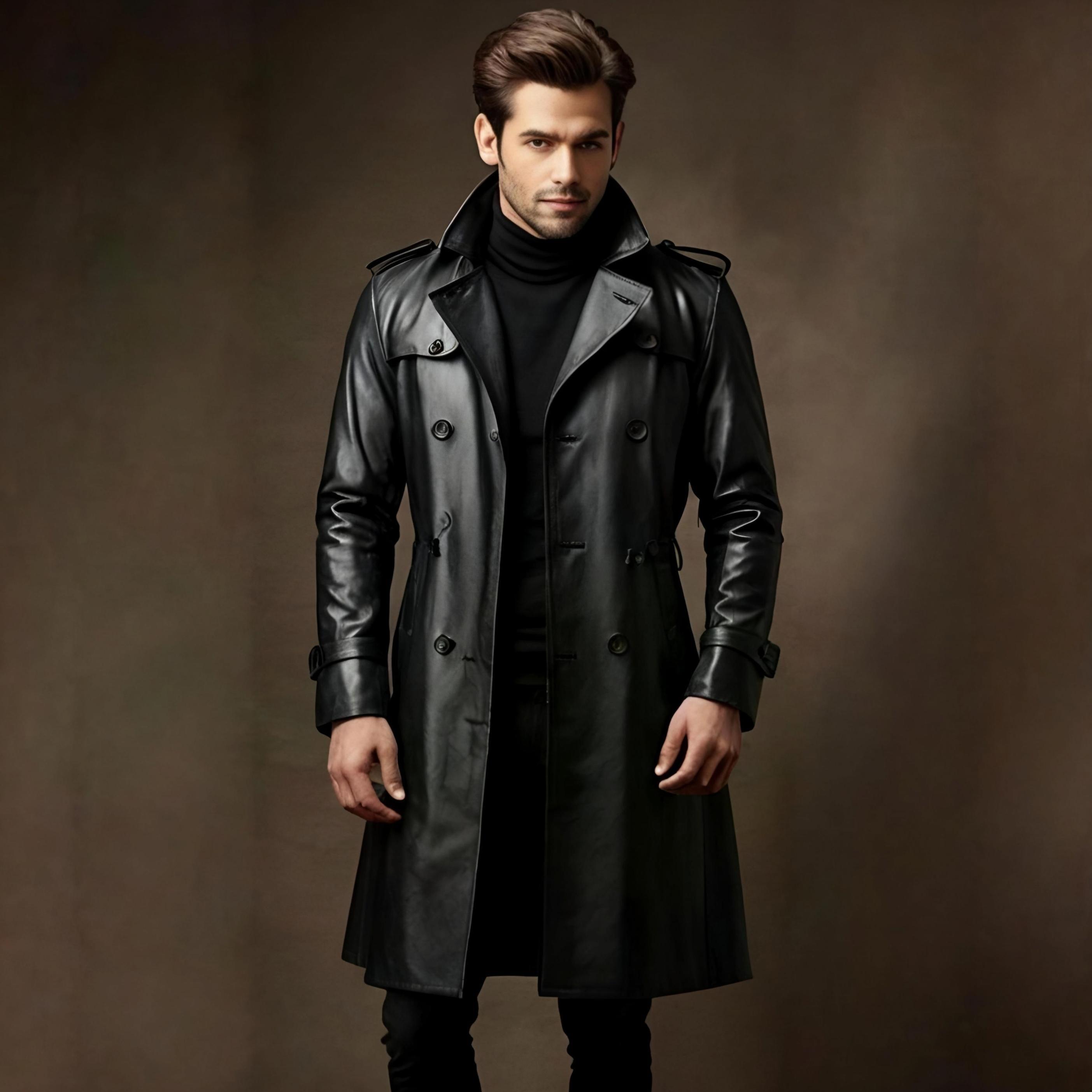 The Auermann Stunning Double Breasted Cowhide Black Leather Coat