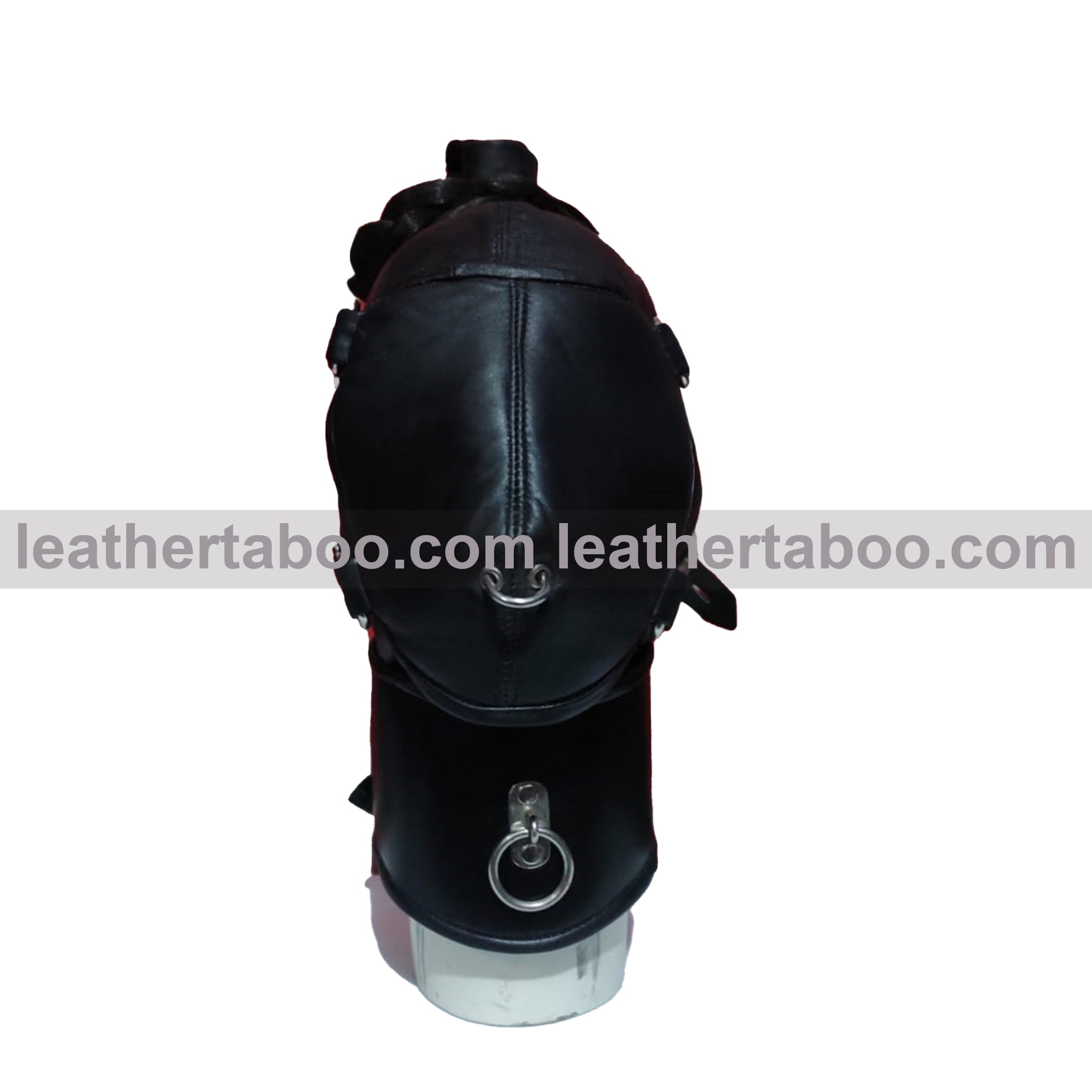 Genuine Leather Gothic Ponytail Hood Mask with Buckle Muzzle And Adjustable Collar