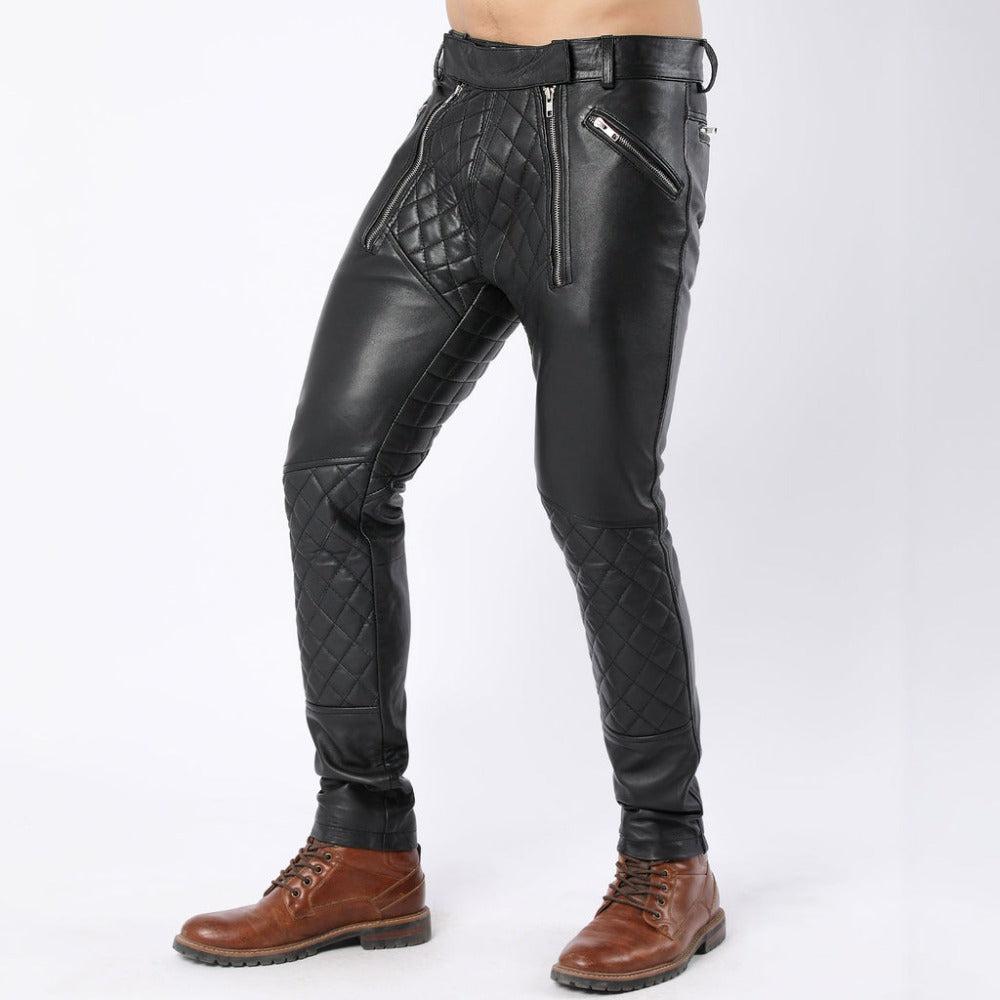 Men’s Quilted Leather Jogger Pants (Biker Café Racer Athletic Fit)