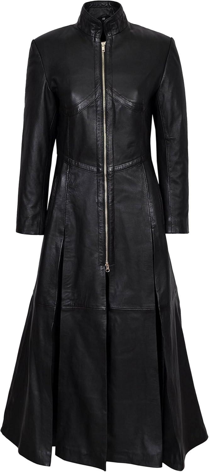 Premium Real Leather Matrix Style Long Coat Catsuit Dress With Front Zipper - Premium Custom Made Women’s Fashion Outfit