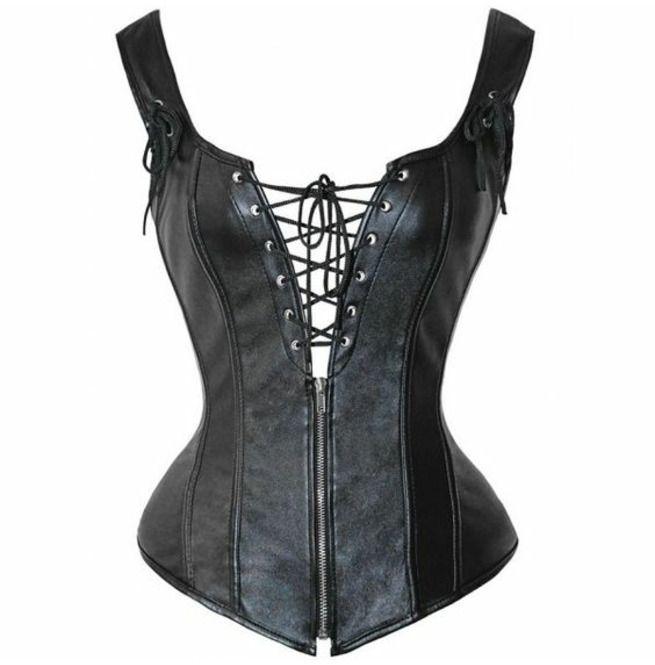 Women’s Leather Over bust Corset (Gothic Lace-Up Waist Cincher Bustier)