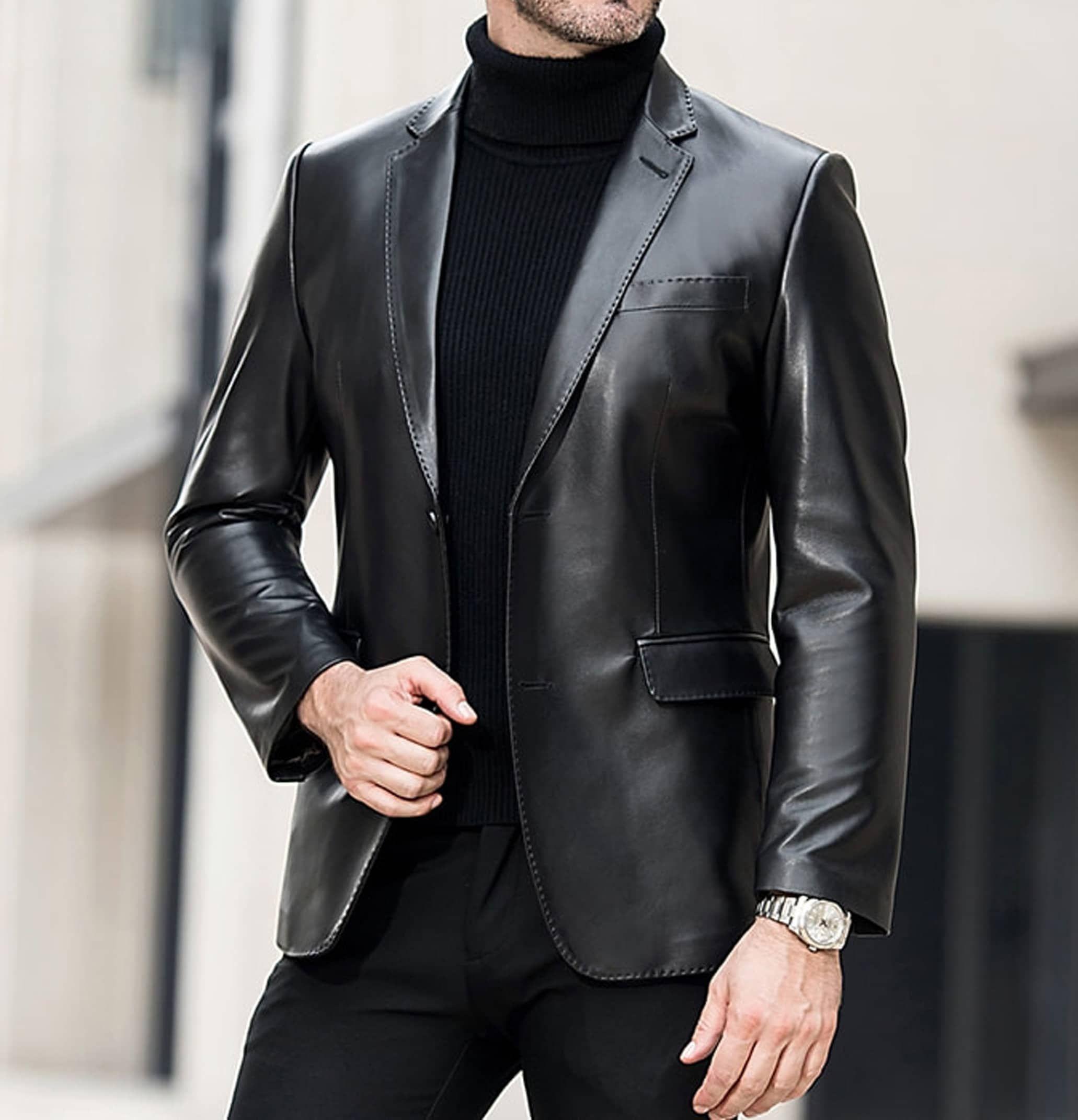 Men's Genuine Leather Jacket - Men's Leather Blazer
