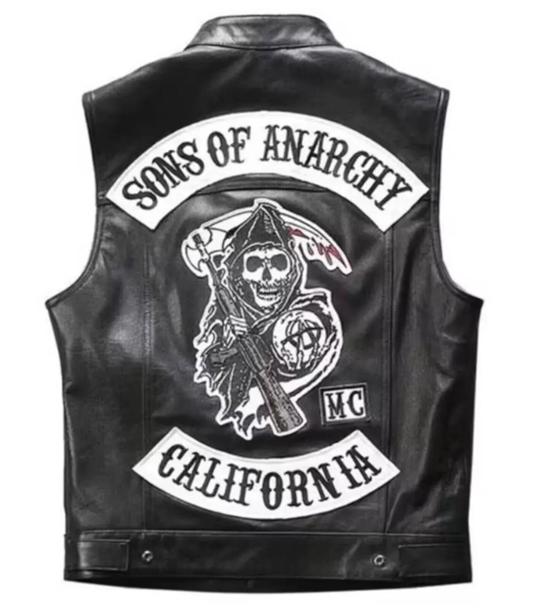 Son Of Anarchy Black Real Leather Biker Vest - Cafe Racer Motorcycle Jacket