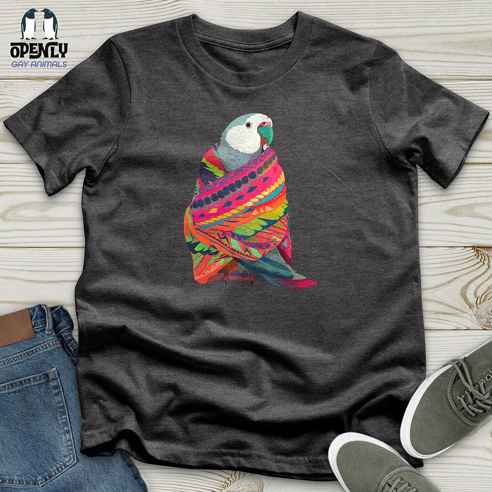 Men’s Gray Parrot Print Cotton Crew Neck T-Shirt – Casual Everyday Wear