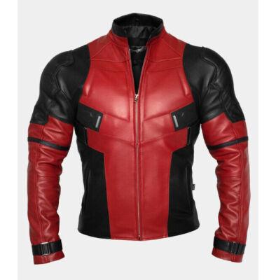 Men's Sheepskin Leather Motorcycle Jacket - Black & Red Zip Up Biker Jacket