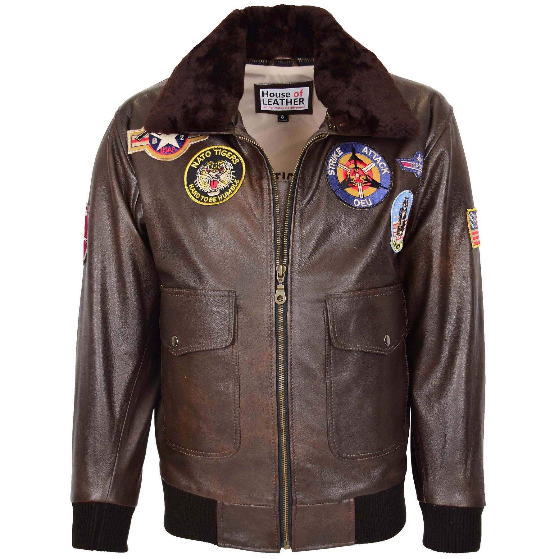 Men’s Heavy Leather Bomber Jacket (Air Force Military Cargo Style)