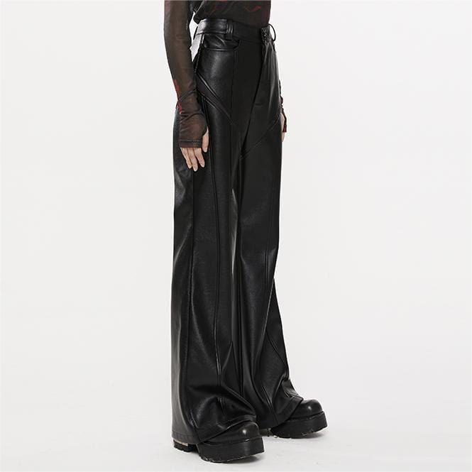 Women’s High Waist Leather Bell-Bottom Pants (Palazzo Flare Trousers)